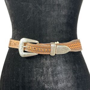 3D Belt Company Vintage 1998 Tooled Leather Silver Buckle Belt Men's Size 40